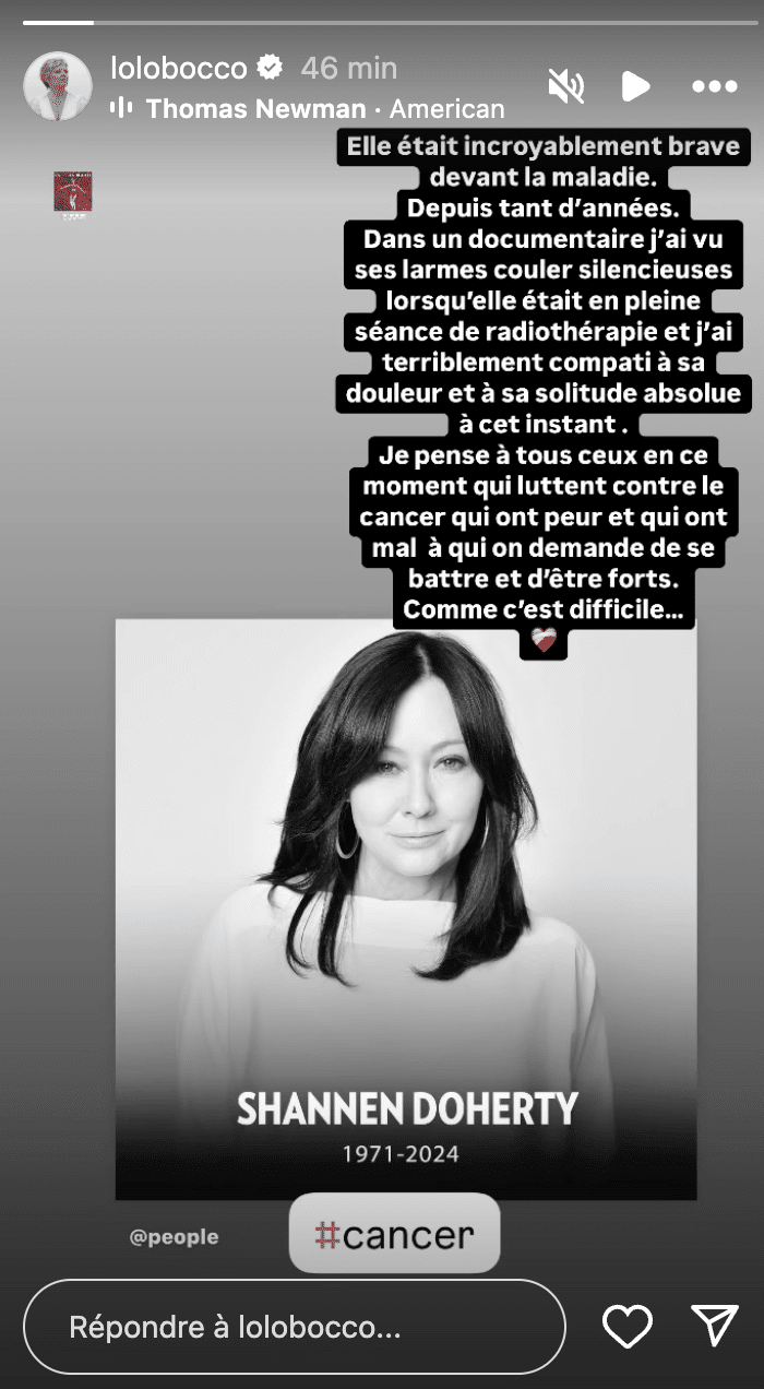 La story de Laurence Boccolini en hommage à Shannen Doherty