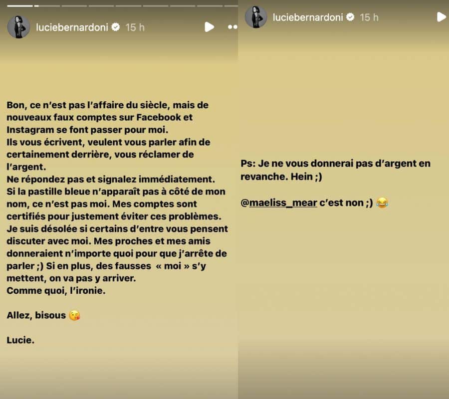 La story Instagram de Lucie Bernardoni le 21 juillet 2024