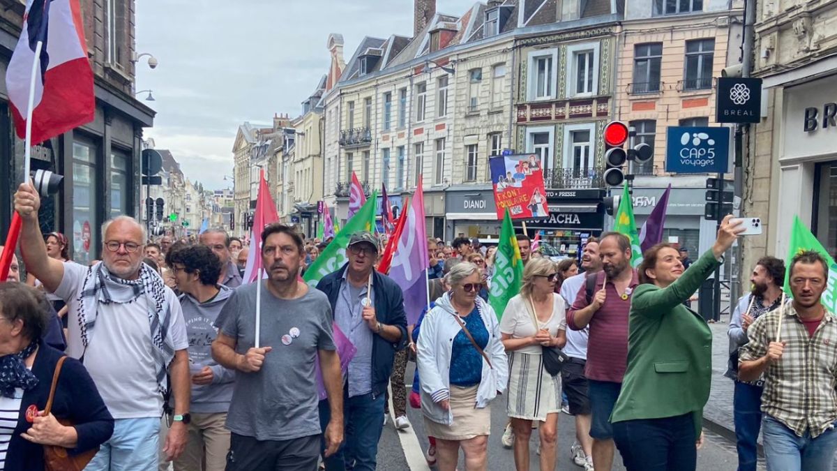 Marine Tondelier, à la manifestation organisée à Arras, le 7 septembre 2024