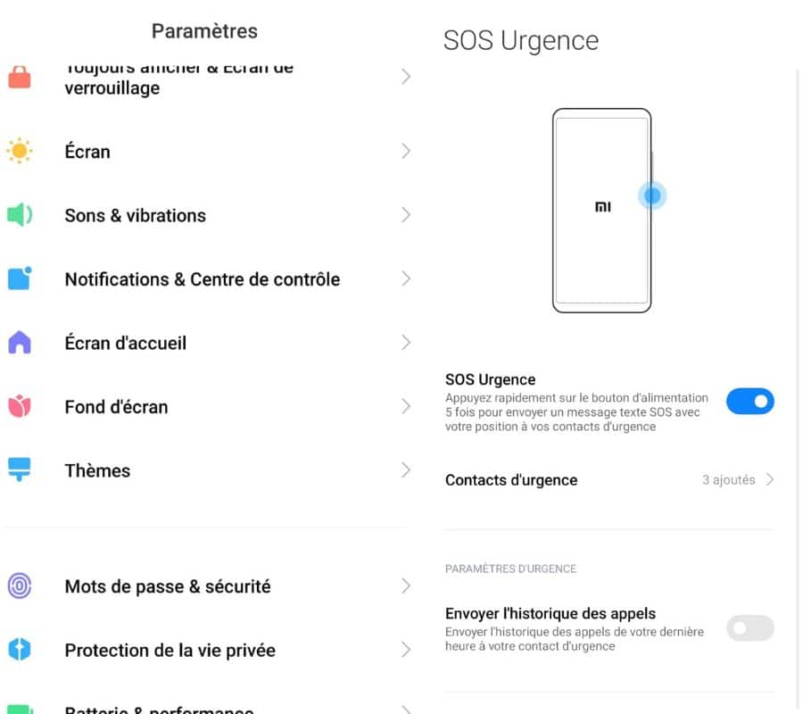 Mode SOS Urgence sur Android