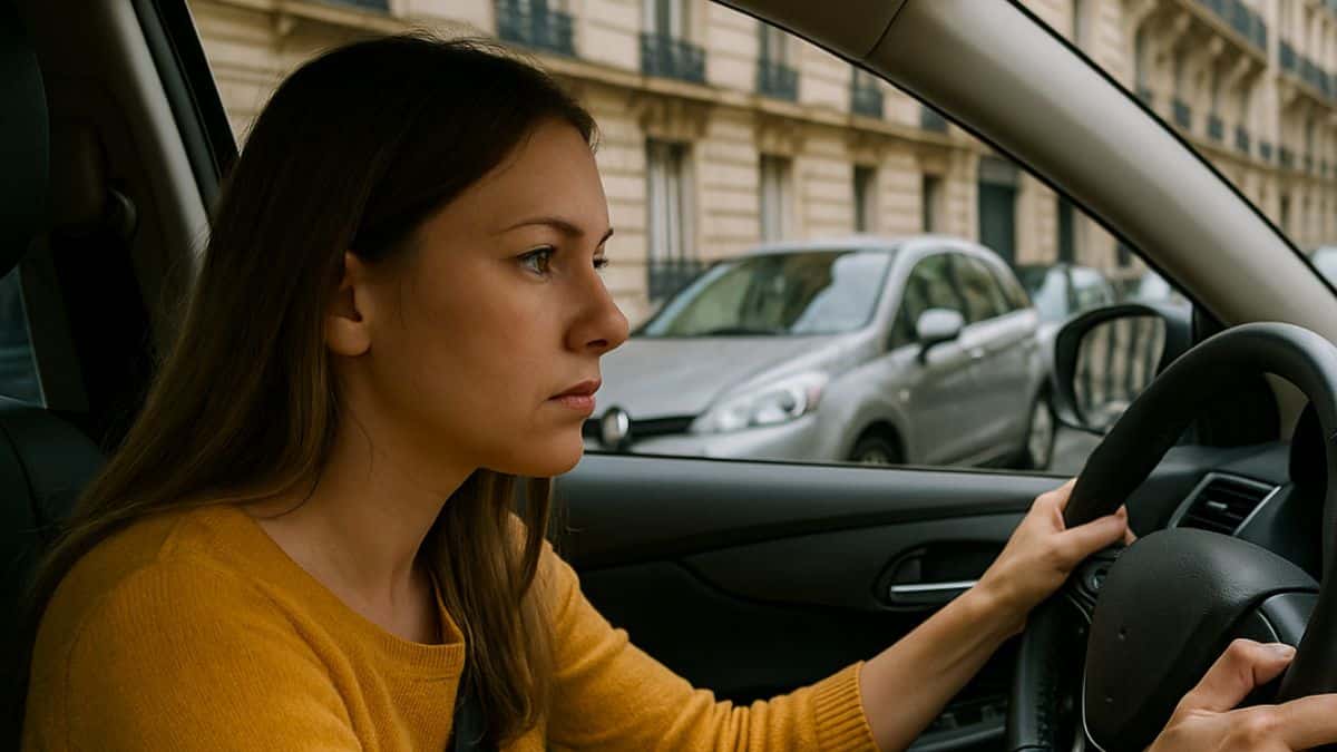 Une femme tente de se garer à Paris