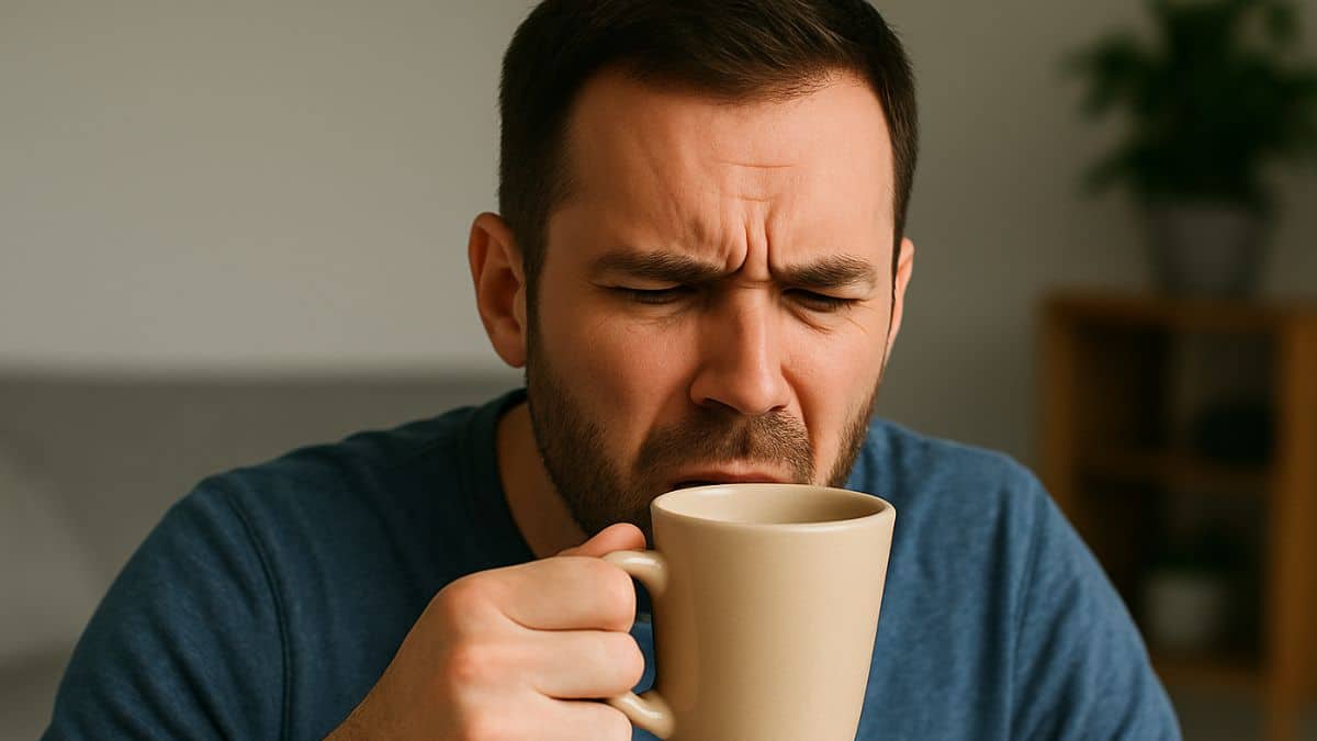 Un homme mécontent de son café