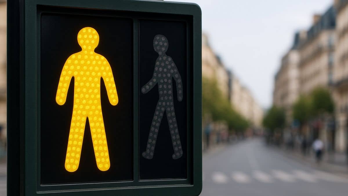 Un feu jaune dans une agglomération