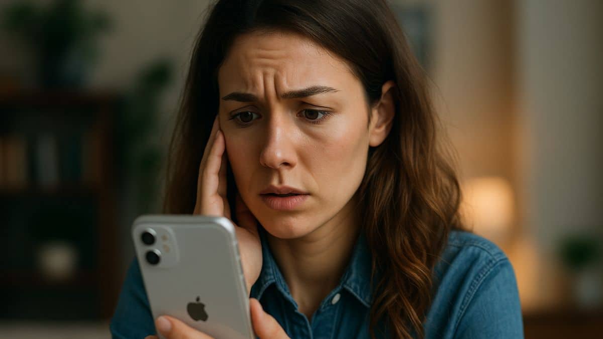 Une femme inquiète pour son compte Apple