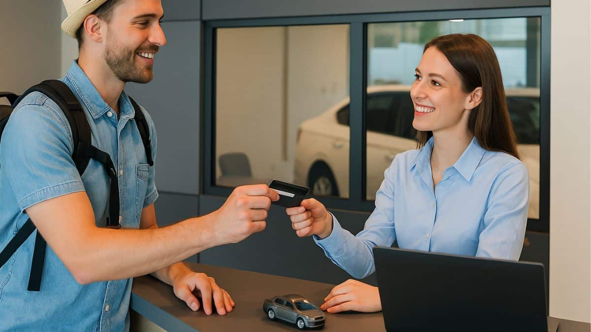 Un vacancier dans une agence de location de voitures
