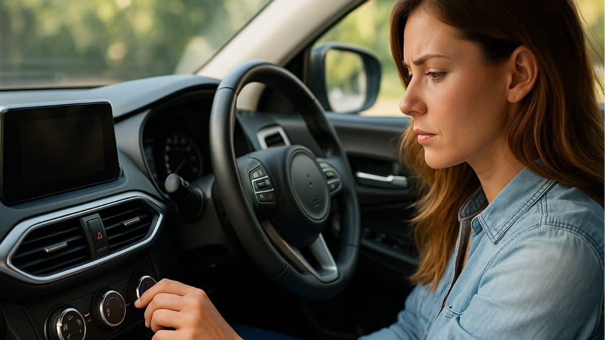 Une femme règle la climatisation de sa voiture