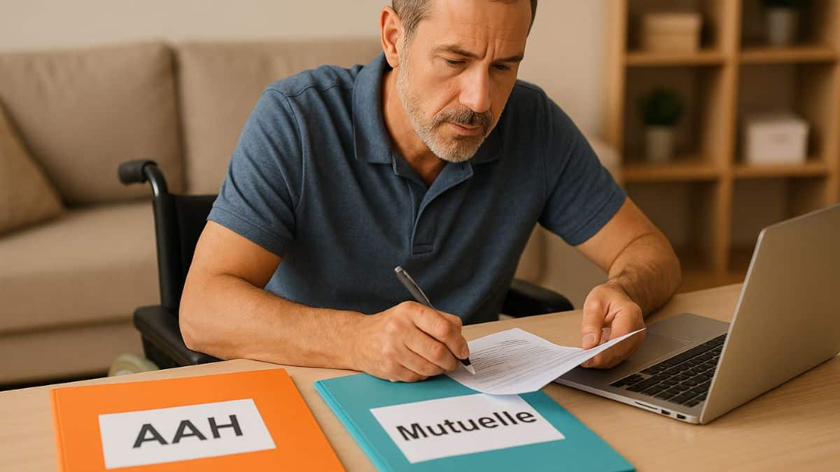 Un bénéficiaire de l'AAH s'occupe de sa mutuelle.