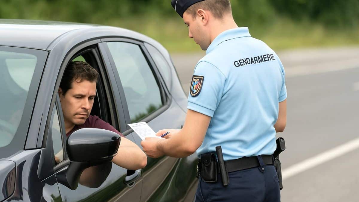 Un automobiliste se fait verbaliser par un gendarme en bord de route pendant ses vacances.