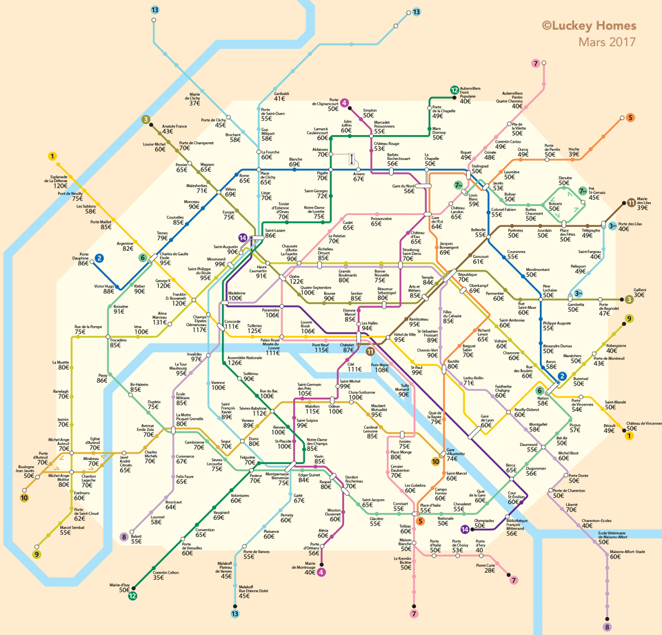prix carte metro paris Une carte du métro de Paris avec les prix des Airbnb