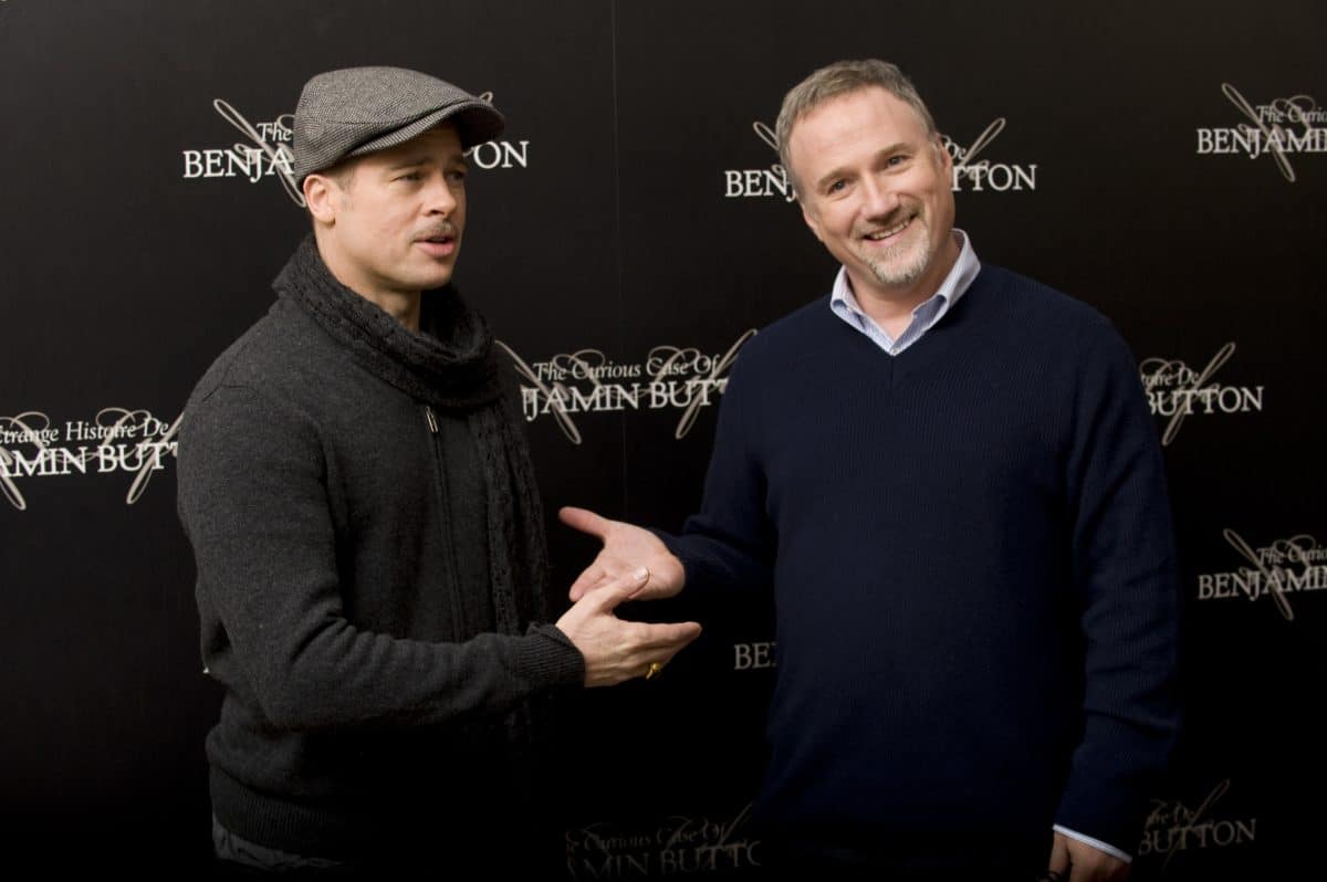 Brad Pitt et Dvid Fincher présentant L'étrange histoire Benjamin Button à Paris