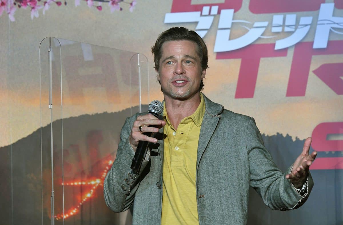 Brad Pitt présentant le film Bullet Train à Kyoto.